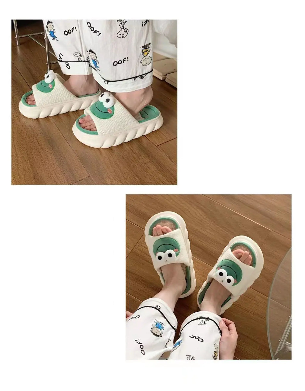 Women's Slippers Comfortable Soft Thick Sole Four Seasons Indoor Cartoon Frog Linen Slippers Anti Slip Couples's Home Slippers
