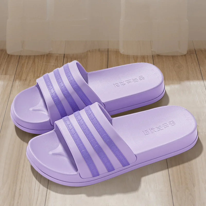 Cold slippers for women in summer, fashionable outerwear for couples, thick soled, non slip, one line mop, bathroom slippers