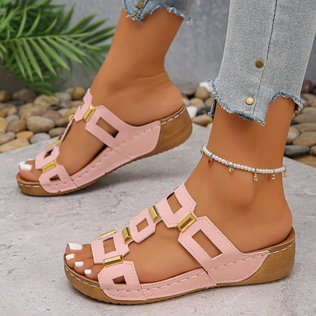 Women Slippers Fashion Thick-soled Large-size Shoes for Women New Summer Wedge Sandals Open-toe Casual Slippers Slides Women