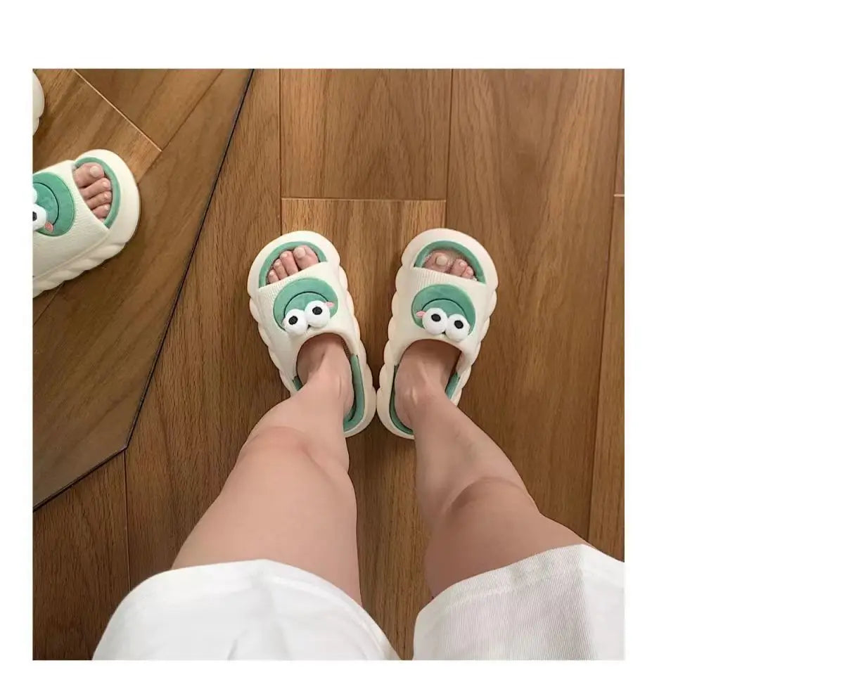 Women's Slippers Comfortable Soft Thick Sole Four Seasons Indoor Cartoon Frog Linen Slippers Anti Slip Couples's Home Slippers