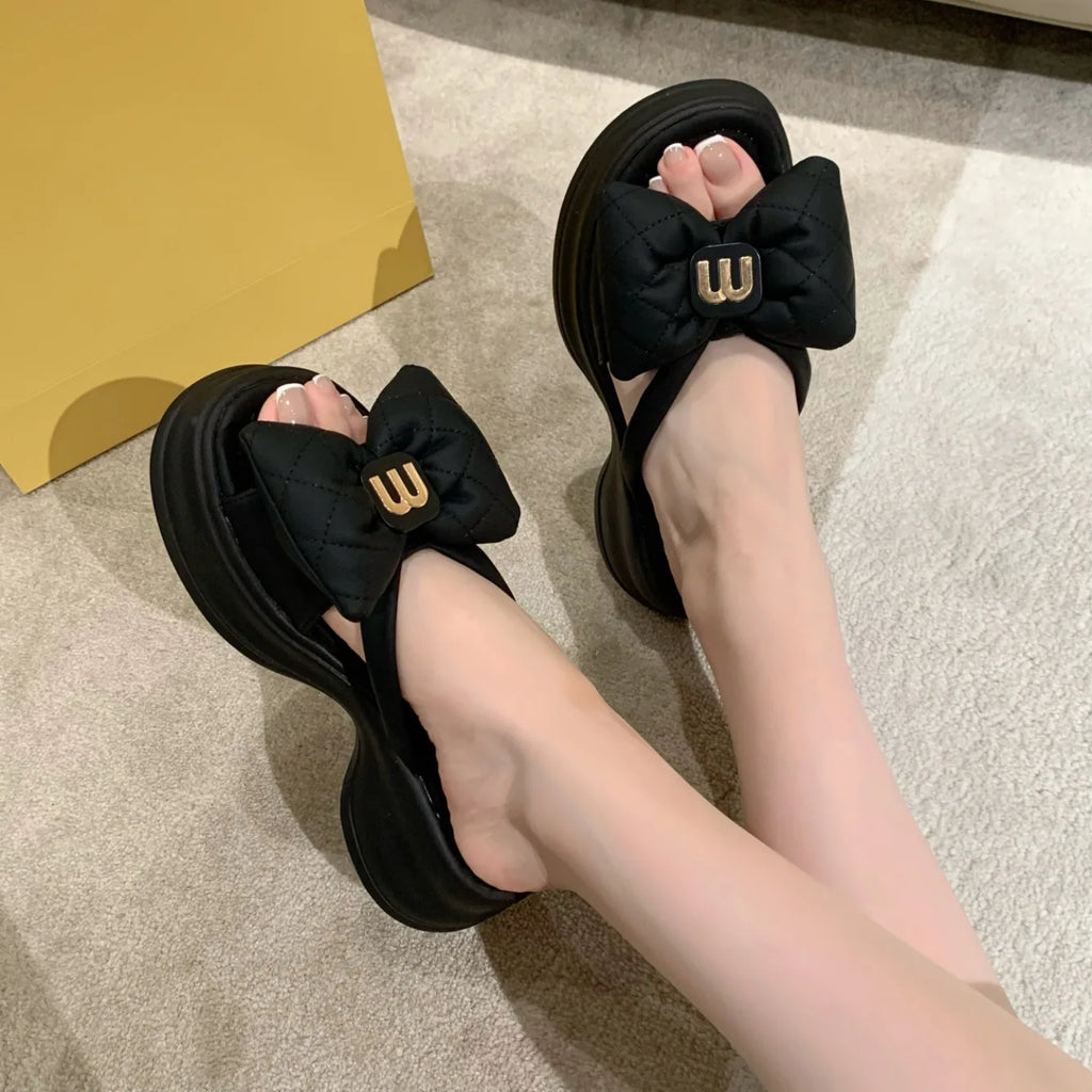 Women Slippers 2024 New Summer Casual Shoes Versatile Thick Sole Sandals Women Outwear Bow Beach Slippers Sexy Slides Women