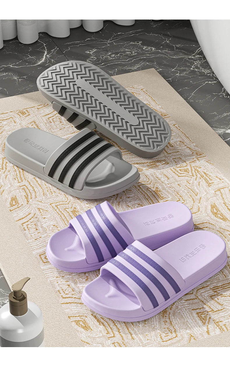 Cold slippers for women in summer, fashionable outerwear for couples, thick soled, non slip, one line mop, bathroom slippers