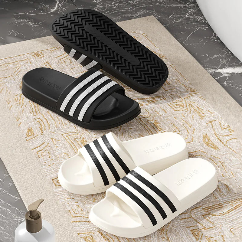 Cold slippers for women in summer, fashionable outerwear for couples, thick soled, non slip, one line mop, bathroom slippers