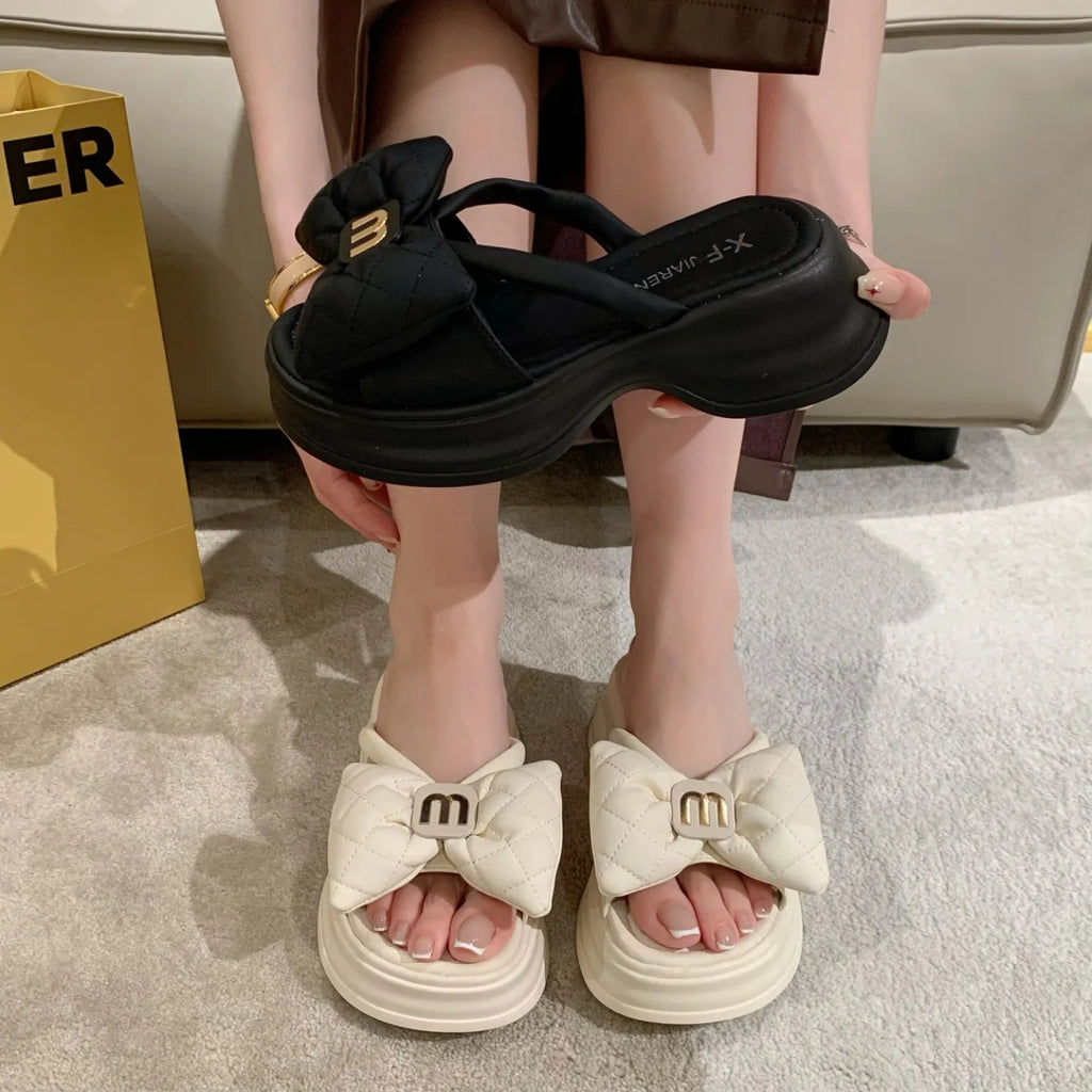 Women Slippers 2024 New Summer Casual Shoes Versatile Thick Sole Sandals Women Outwear Bow Beach Slippers Sexy Slides Women