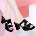 Woman Slippers Sexy Shoes for Women Job Leather Sandals Heeled Slides Black Summer 2025 on Sale Offer Comfortable and Elegan 39